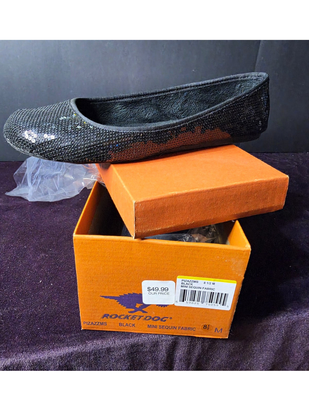 Rocket Dog Black Mini Sequin Fabric Flats Size 8 M